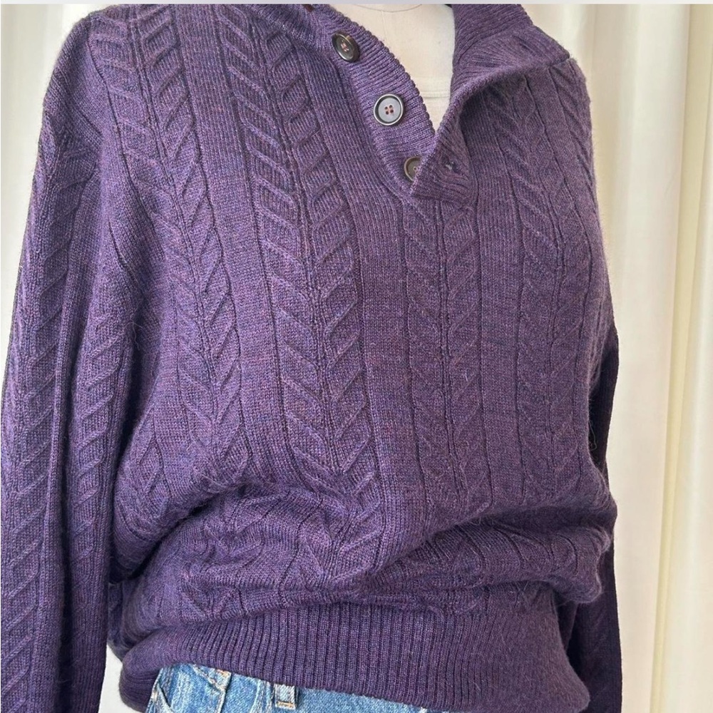 Ben Silver Charleston 100% Royal Alpaca Cable Knit Sweater Deep Purple Mens M - Picture 5 of 8